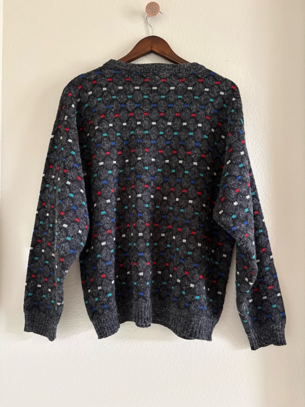 Vintage JED 90s Geometric Knit Sweater | Charcoal Gray Multi | Men's Large - Picture 5 of 5